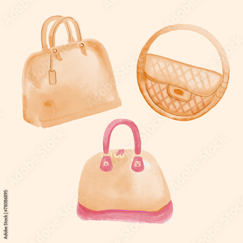 handbags watercolor hand drawn