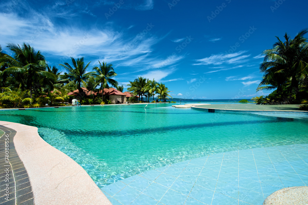Swimming pool vacation resort on Boracay - obrazy, fototapety, plakaty 