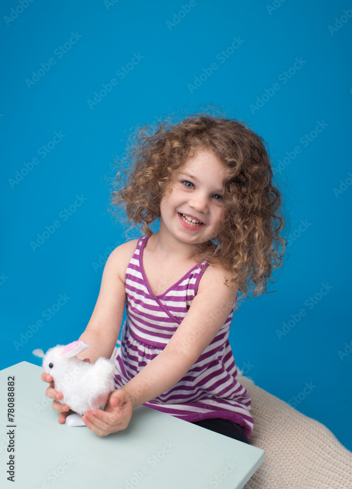 Happy Laughing Smiling Child with Easter Bunny Happy Laughing Smiling Child with Easter Bunny
