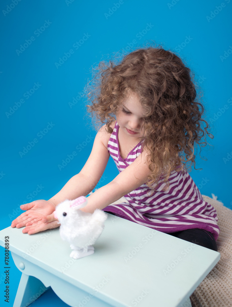 Happy Laughing Smiling Child with Easter Bunny Happy Laughing Smiling Child with Easter Bunny