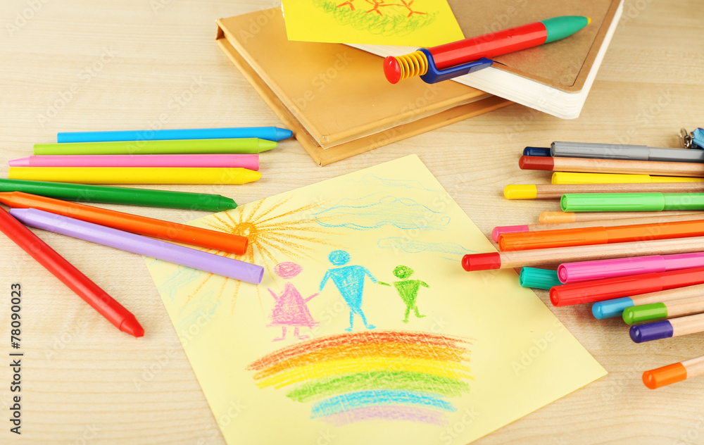 Obraz premium Drawing made by child with colorful pencils