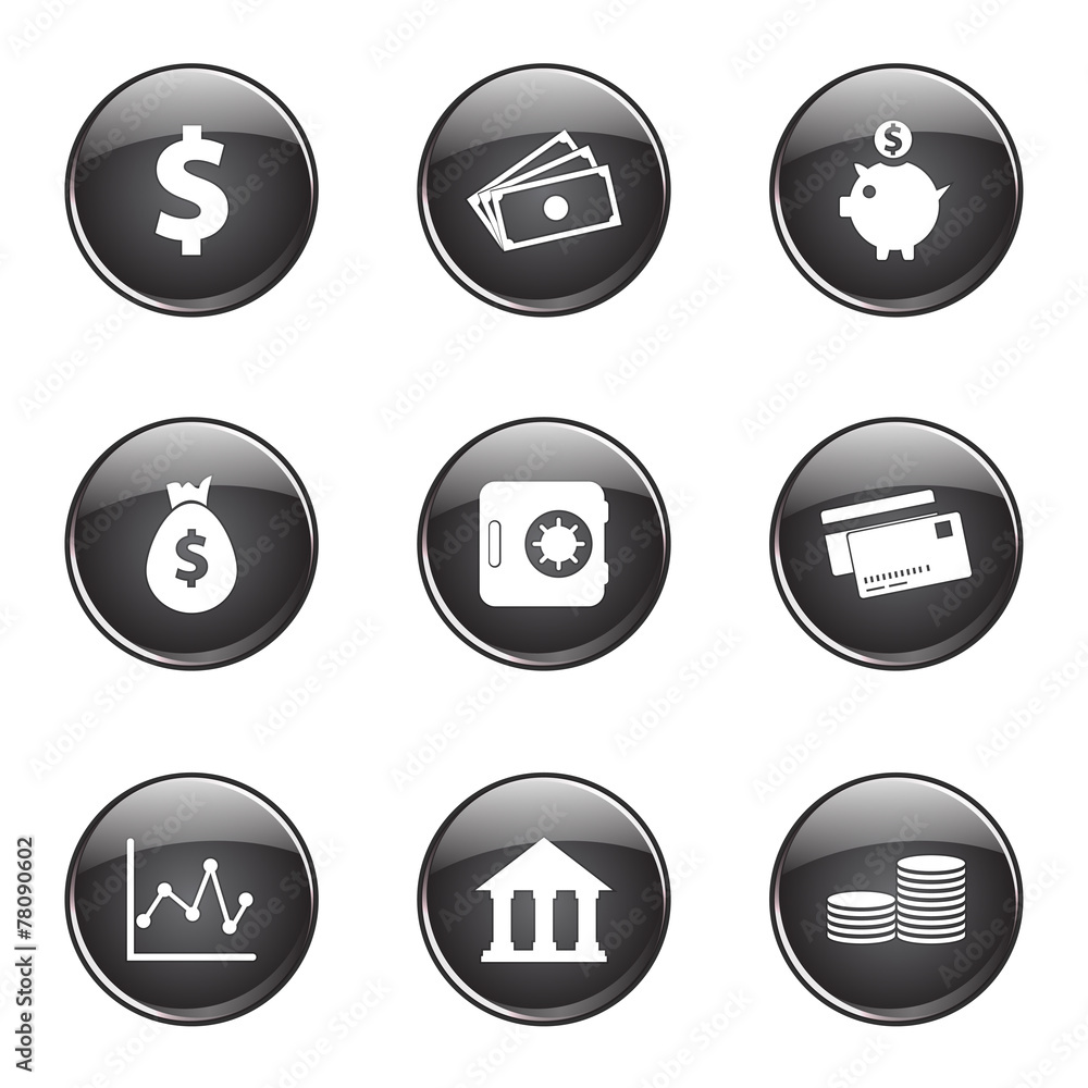 Financial Banking Black Vector Button Icon Design Set Financial Banking Black Vector Button Icon Design Set