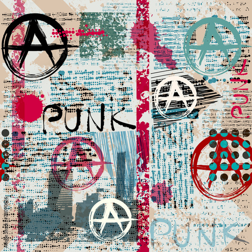 Grunge newspaper with word Punk. photo