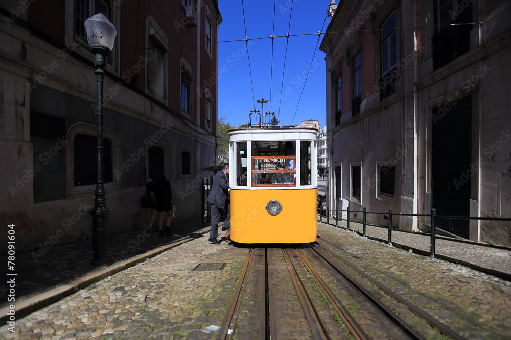 Yellow Lisbon tram, Portugal