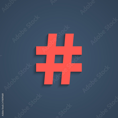 red hashtag icon with short shadow