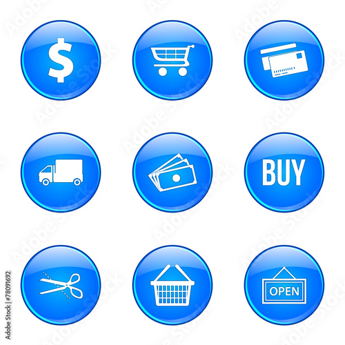 Shopping Sign Blue Vector Button Icon Design Set