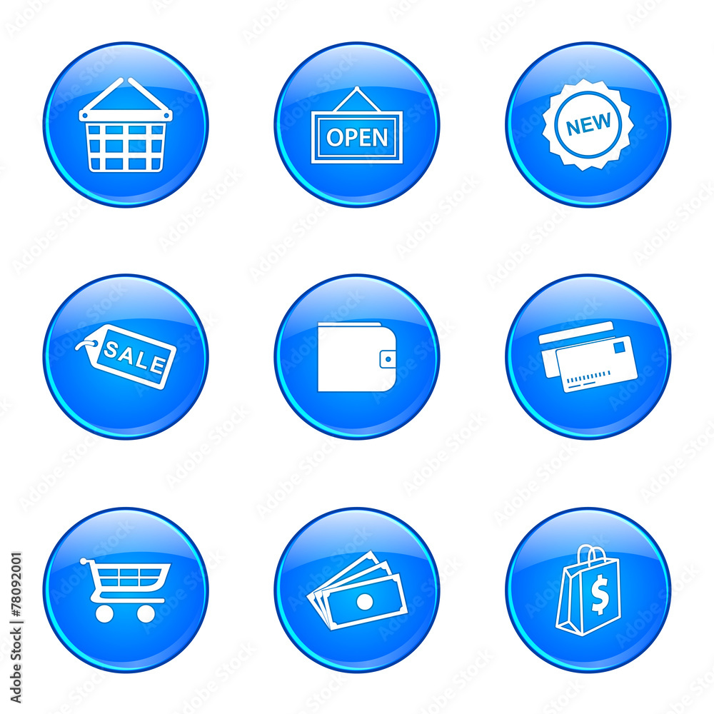 Shopping Sign Blue Vector Button Icon Design Set 2