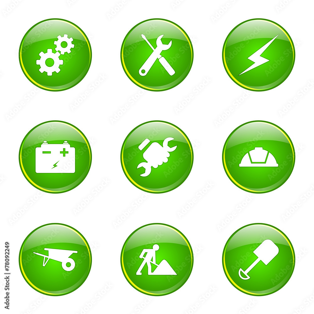 Construction Tools Green Vector Button Icon Design Set Construction Tools Green Vector Button Icon Design Set