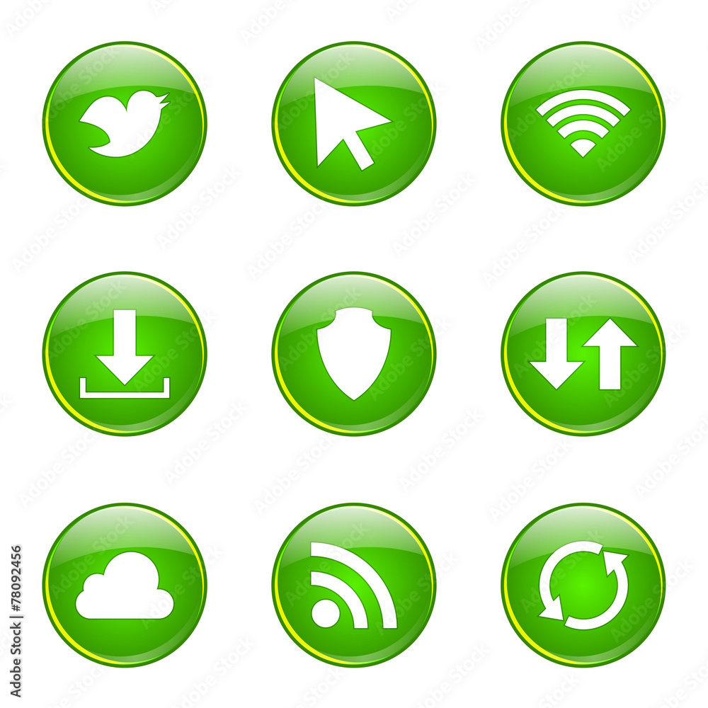 Web Internet Social Green Vector Button Icon Design Set Web Internet Social Green Vector Button Icon Design Set