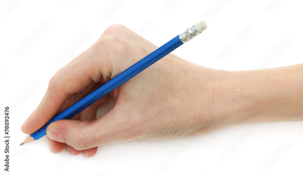 Male hand with pencil isolated on white Male hand with pencil isolated on white