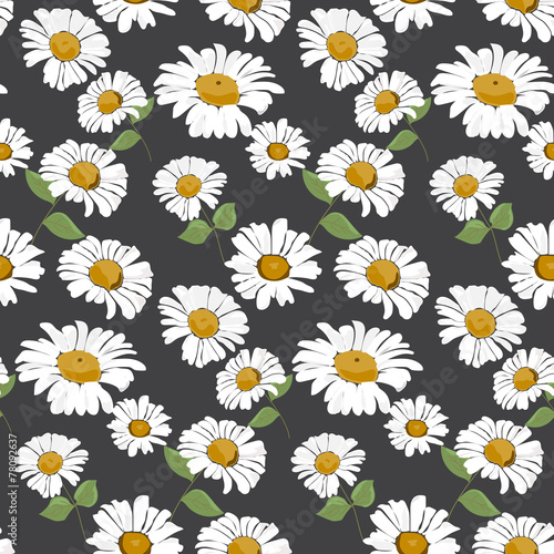 daisy seamless pattern on black Background