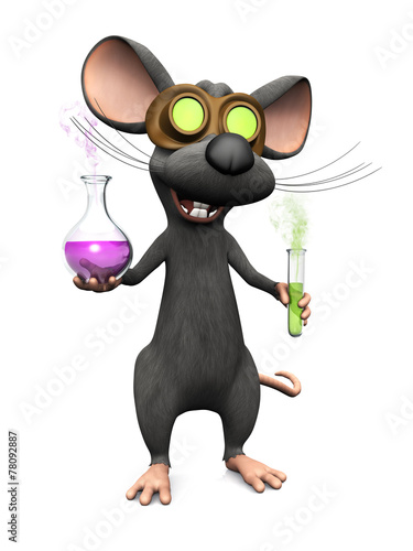 Fototapeta Naklejka Na Ścianę i Meble -  Mad cartoon mouse doing a science experiment.