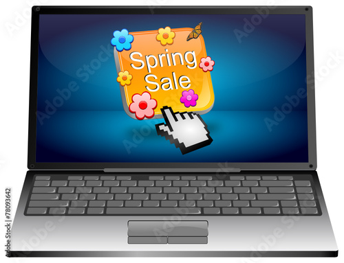 Laptop mit Spring sale button