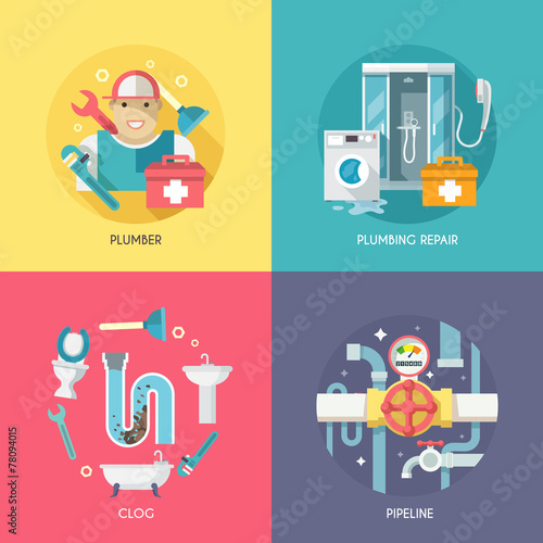Plumbing icons composition flat