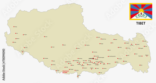 tibet map with flag