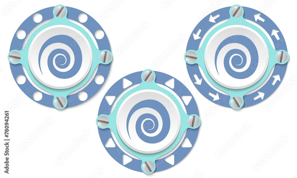 Set of three icons with perforated ring and spiral Set of three icons with perforated ring and spiral