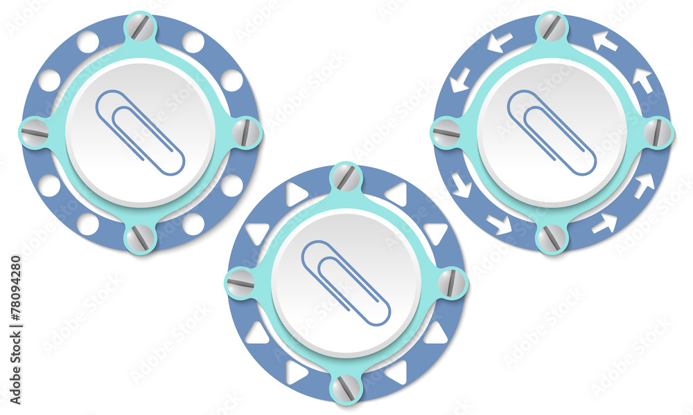 Set of three icons with perforated ring and paper clip Set of three icons with perforated ring and paper clip