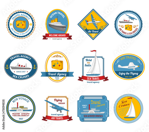 Cruise travel agency tours labels colored