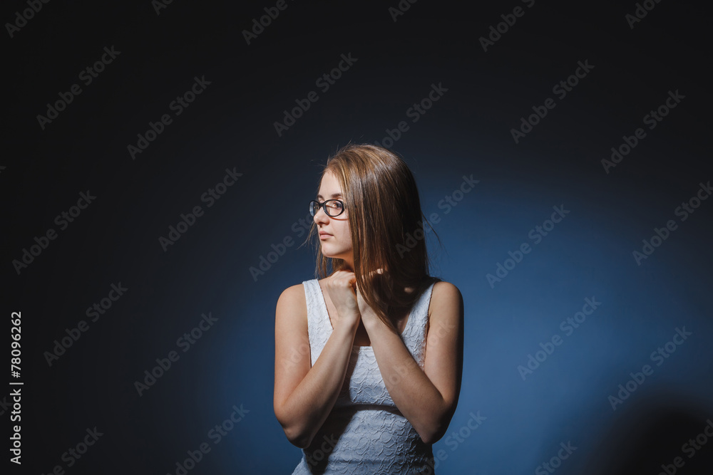 European-looking girl of twenty years of sadness, loneliness on European-looking girl of twenty years of sadness, loneliness on