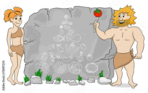 Höhlenfrau erklärt Paleo Diet mit einer Ernährungspyramide