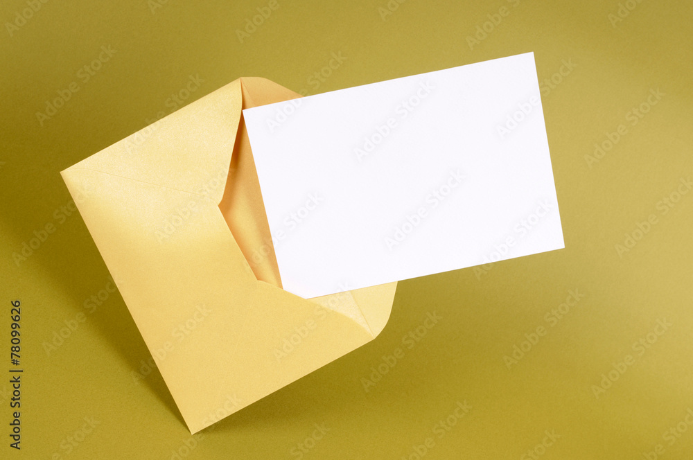 Gold envelope open with blank message greeting post card invite or invitation photo Gold envelope open with blank message greeting post card invite or invitation photo