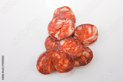 Some slices of red iberian chorizo