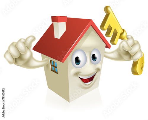 Cartoon House Holding Key