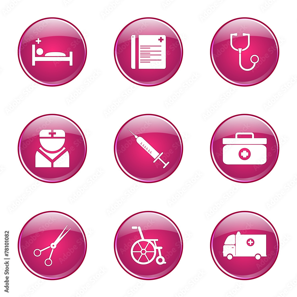 Hospital Health Pink Vector Button Icon Design Set Hospital Health Pink Vector Button Icon Design Set