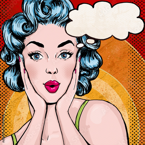 Pop Art illustration of woman with the speech bubble.P #78101456