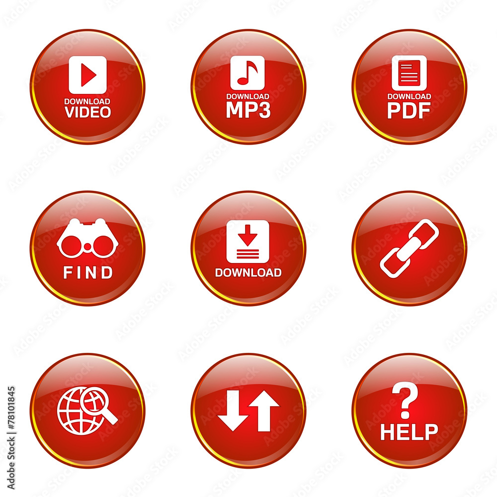 Multimedia Web Internet Red Vector Button Icon Design Set Multimedia Web Internet Red Vector Button Icon Design Set