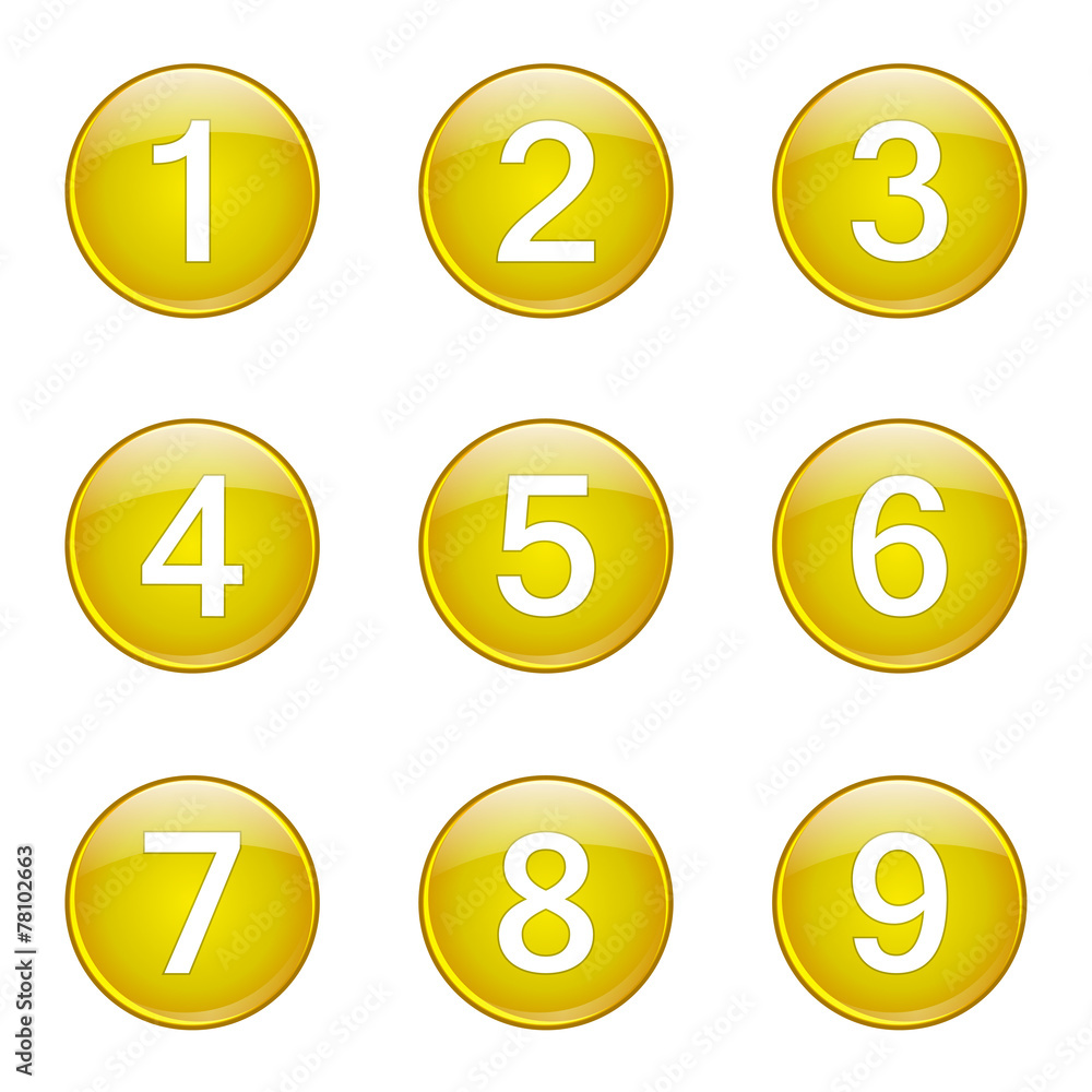 Numbers Counting Yellow Vector Button Icon Design Set Numbers Counting Yellow Vector Button Icon Design Set