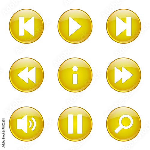 Multimedia Controller Yellow Vector Button Icon Design Set