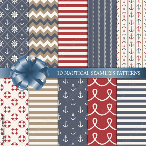 Nautical vector seamless patterns set