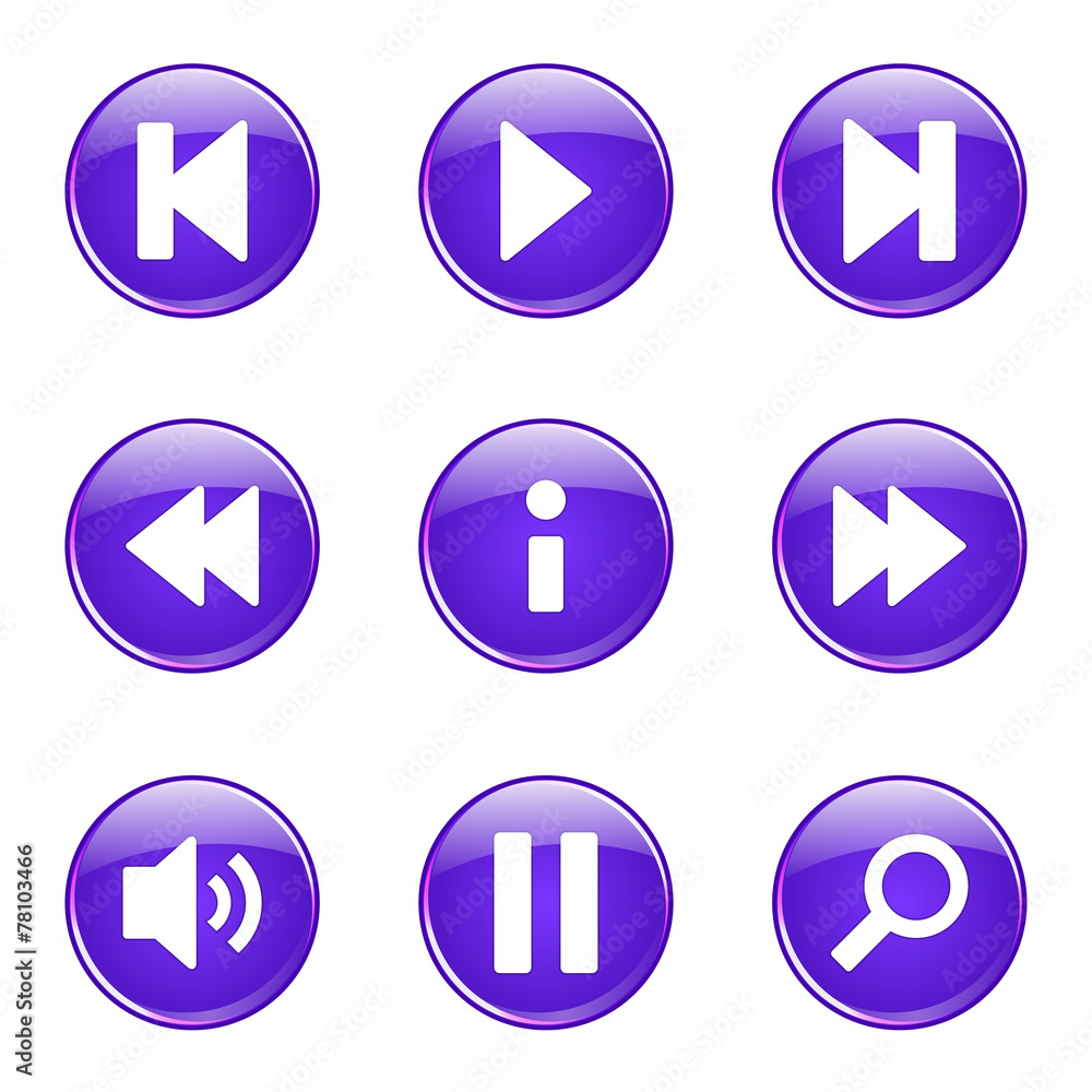 Multimedia Controller Violet Vector Button Icon Design Set Multimedia Controller Violet Vector Button Icon Design Set