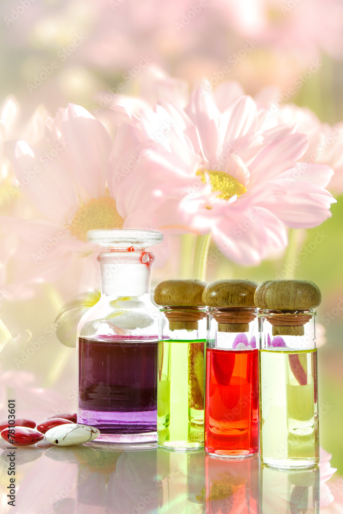 Bottles with basics essential oils form natural Bottles with basics essential oils form natural