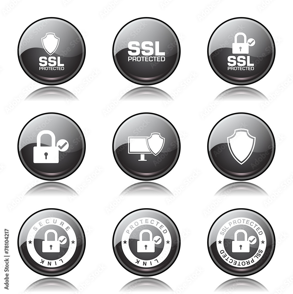 Protection Web Internet Black Vector Button Icon Design Set Protection Web Internet Black Vector Button Icon Design Set