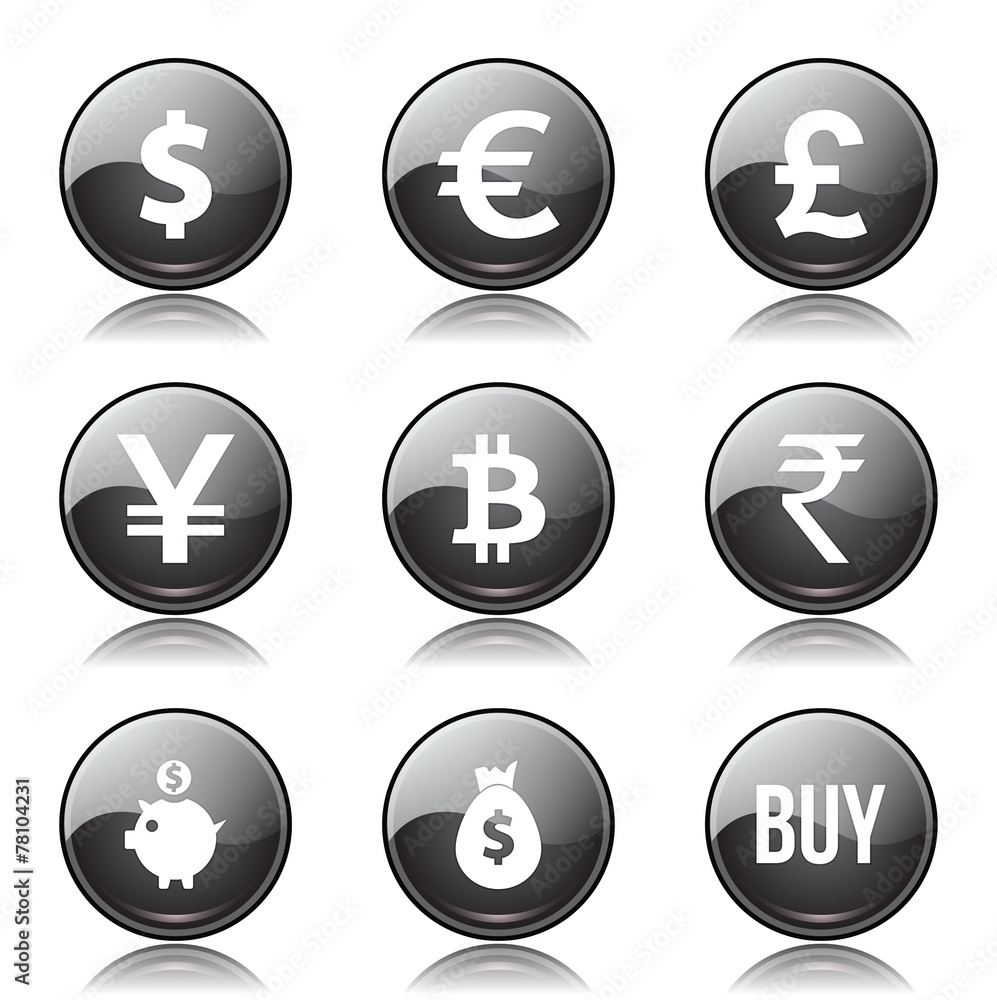 Currency Sign Black Vector Button Icon Design Set Currency Sign Black Vector Button Icon Design Set