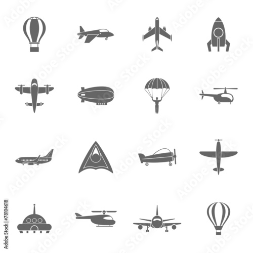 Aircraft icons set black © Macrovector