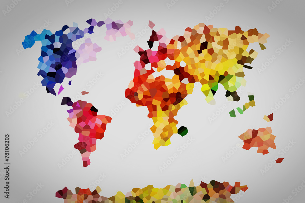 Fototapeta Low poly colorful world map.