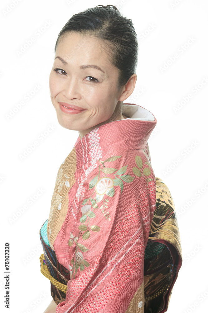 A Beautiful japanese kimono woman in white background A Beautiful japanese kimono woman in white background