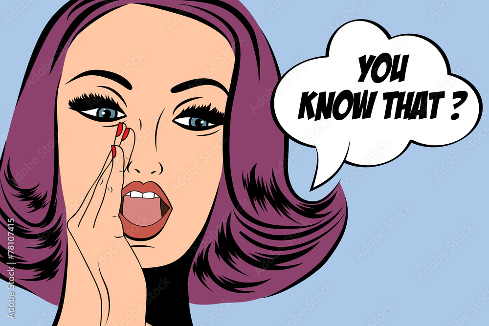 pop art cute retro woman in comics style with message pop art cute retro woman in comics style with message