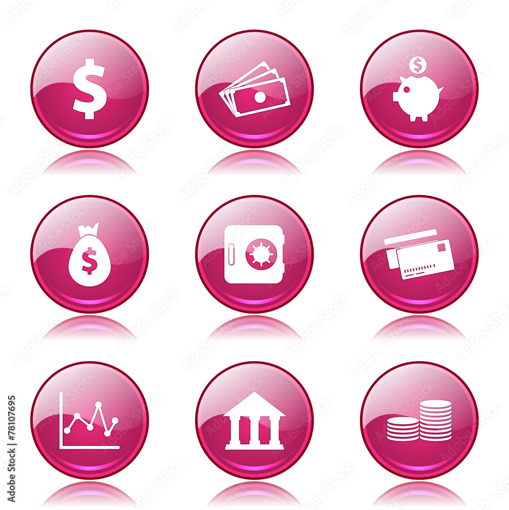 Financial Banking Pink Vector Button Icon Design Set Financial Banking Pink Vector Button Icon Design Set