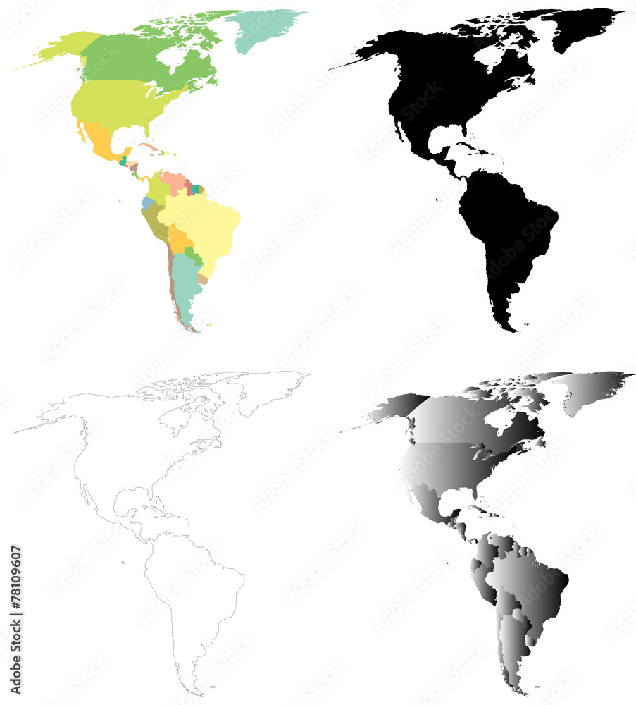 North and South America vector maps