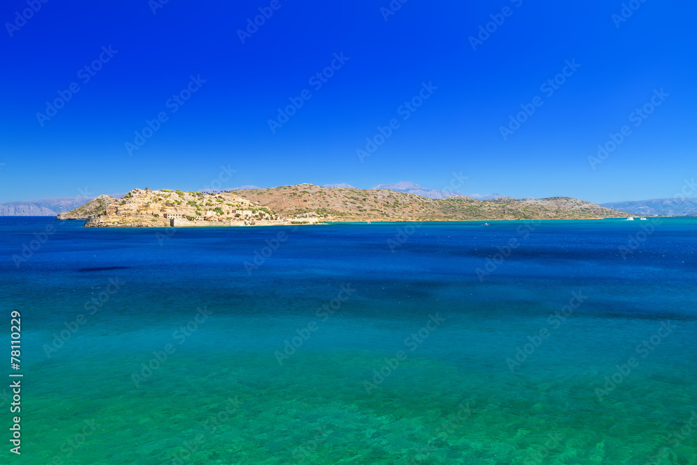 Spinalonga island at turquise water of Crete, Greece