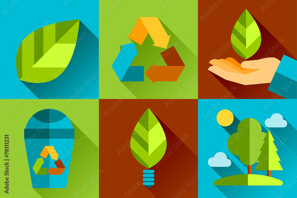 Modern vector flat design conceptual ecological icons Modern vector flat design conceptual ecological icons