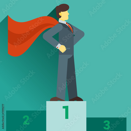 Cartoon businessman Super Hero with a red cape flying out behind