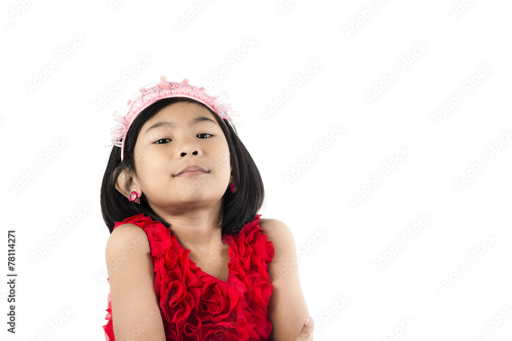 Cute Asian girl wearing hairband isolated on white. Cute Asian girl wearing hairband isolated on white.