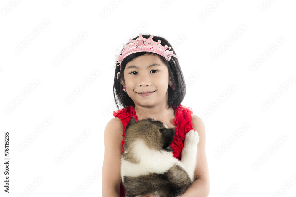 Asian girl and Thai Bang Kaew puppy isolated on white. Asian girl and Thai Bang Kaew puppy isolated on white.
