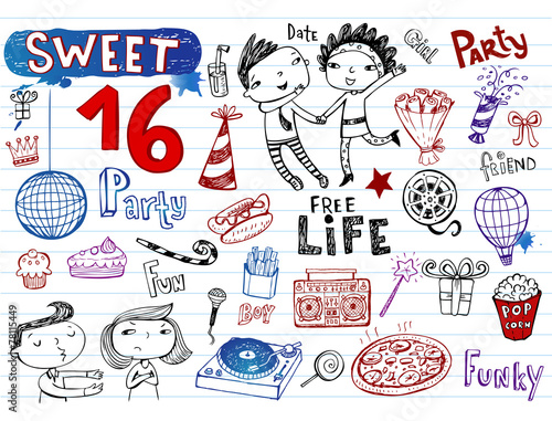 Sweet 16 party, doodle set