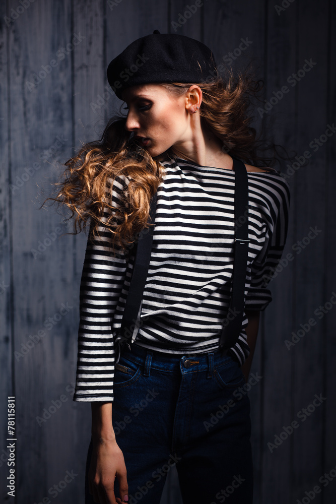 Obraz premium Young fashion woman. French style.